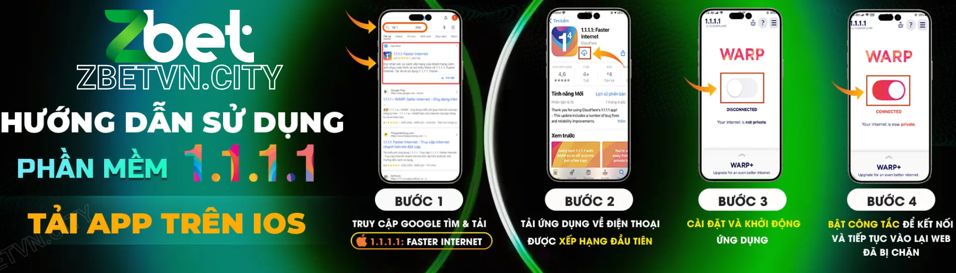 Zbet chống chặn bằng cách tải 1.1.1.1 về điện thoại IOS